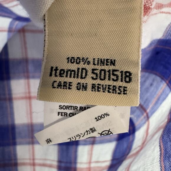 LLBean Top Womens S Blue Plaid Linen Button Up Shirt Long Sleeve Collared - Picture 13 of 14